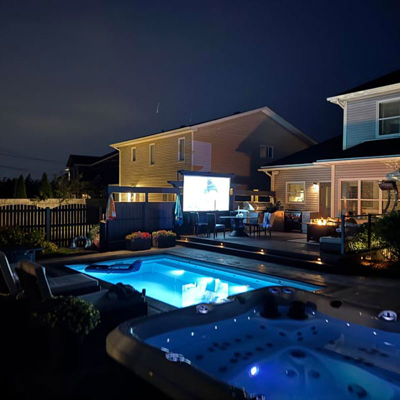 fiberglass pool with water spout feature